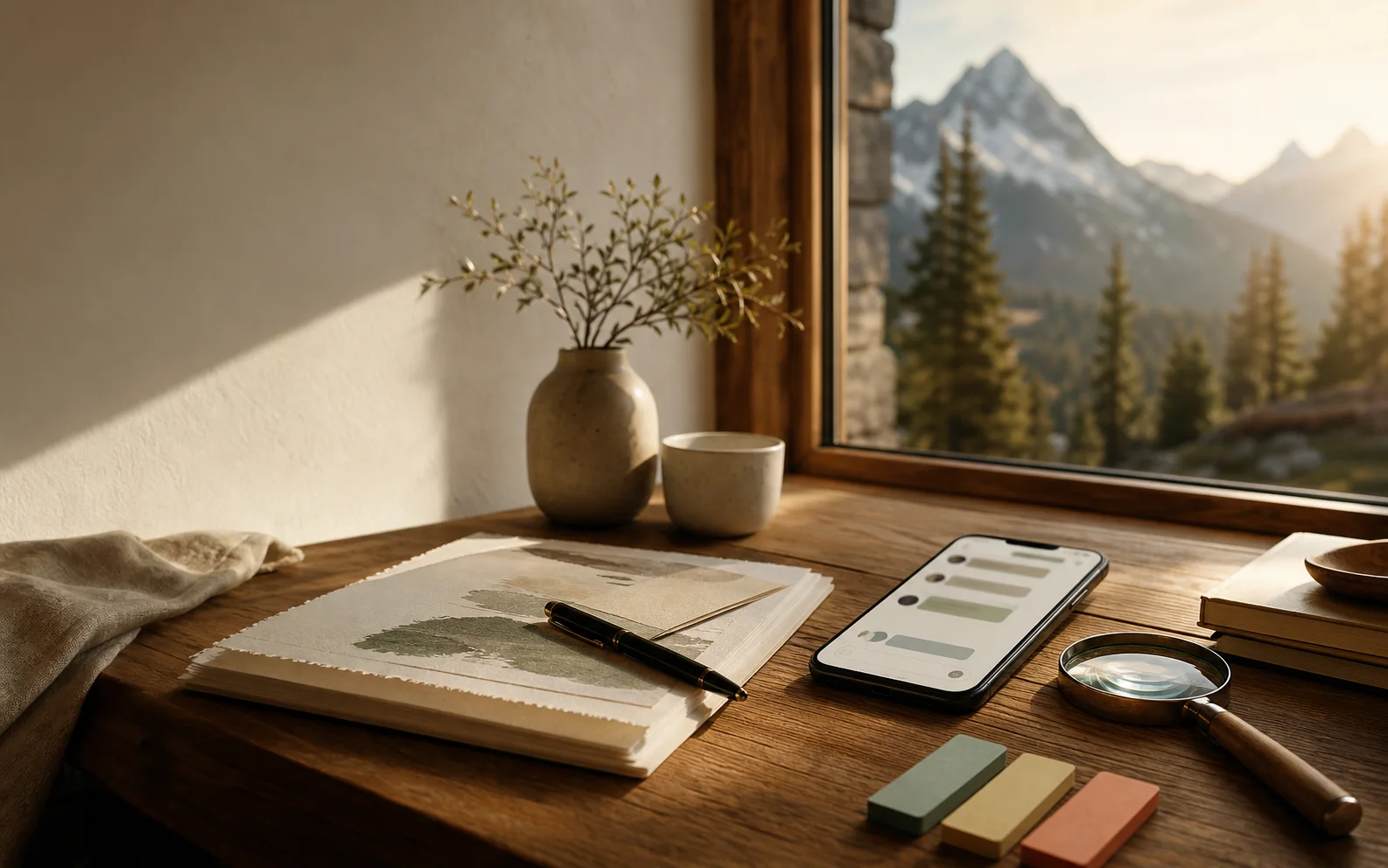 A phone, notes and magnifying glass ready for a careful check